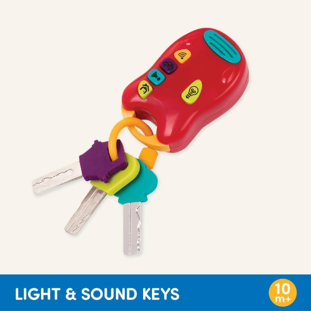 Toy Keys Set – 3 Keys & Remote With 4 Fun Sounds – Mini Flashlight – Toy Car Keys With Fob For Baby  Toddler – 10 Months + – Light & Sound Keys  Red  |  Musical Toys All Toys