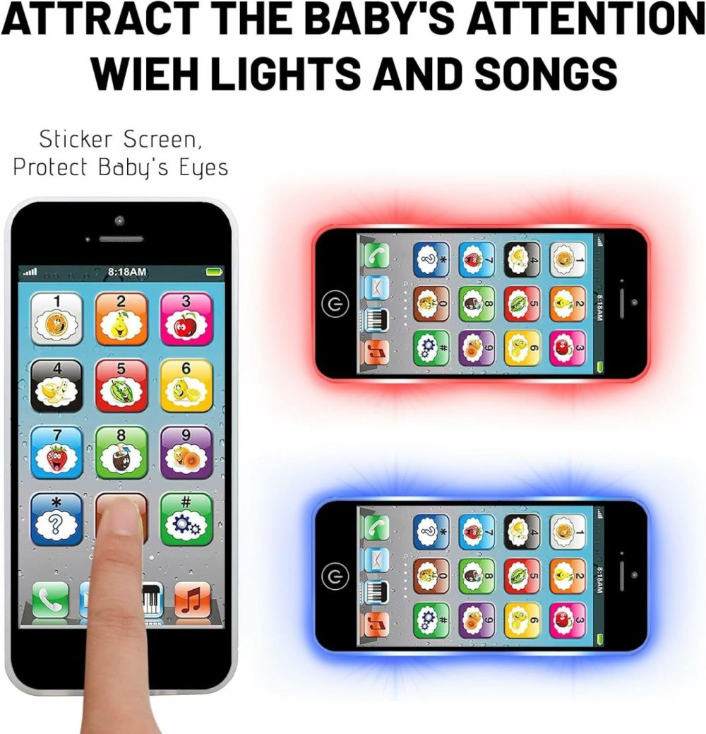 Toy Learning Play Cell Phone With 8 Functions And Dazzling Lights Interactive Toy For Toddler Baby Kids Boys Girls  |  Musical Toys All Toys Black