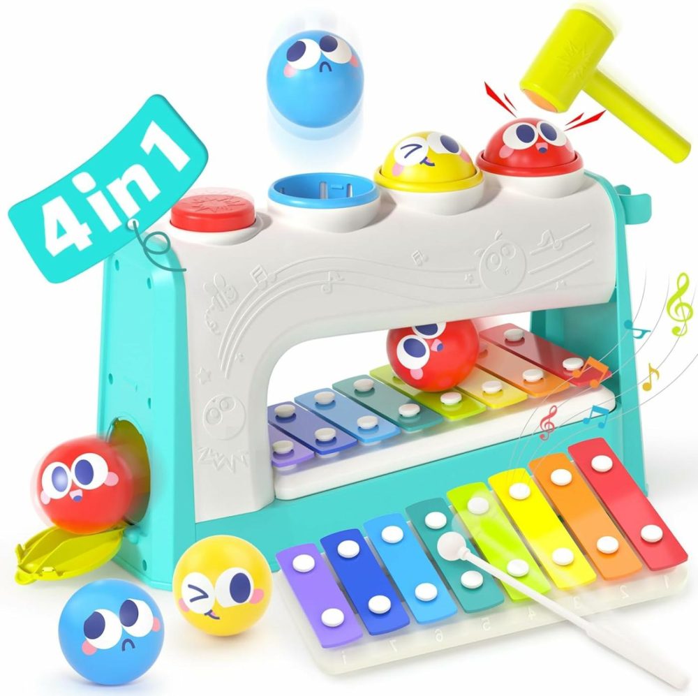 Toys For 1 Year Old Boy Birthday Gift- 4 In1 Musical Pounding Xylophone Toy  Montessori Toys For 1 Year Old Girl Gifts 2 Year Old Boy Toys Easter Basket Stuffers  |  Hammering & Pounding Toys All Toys Hammering & Pounding Toys