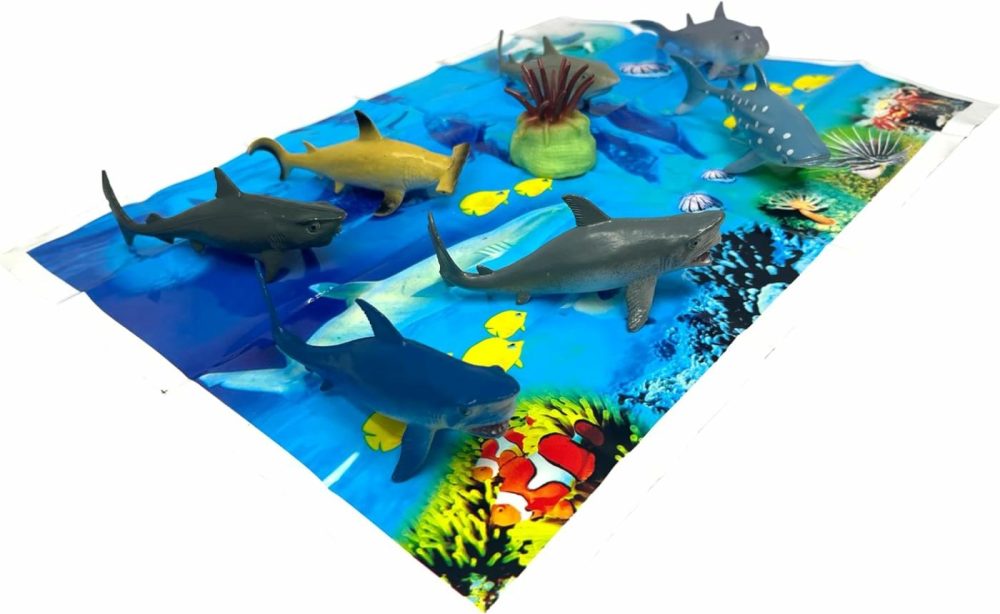 Toys Kids Tub Of 7 Realistic Shark Figurines  1 Tub & Playmat – Engaging Educational Playtime – Ultimate Fun & Learning Experience For Home Or Classroom (Ages 3+)  |  Bath Toys All Toys Bath Toys