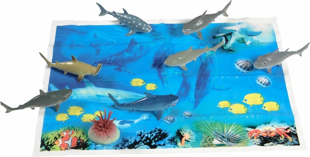 Toys Kids Tub Of 7 Realistic Shark Figurines  1 Tub & Playmat – Engaging Educational Playtime – Ultimate Fun & Learning Experience For Home Or Classroom (Ages 3+)  |  Bath Toys All Toys Bath Toys