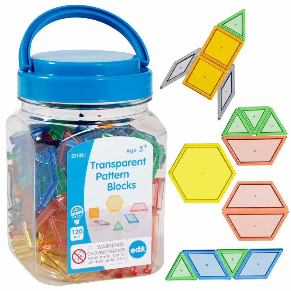 Transparent Pattern Blocks – Mini Jar Set Of 120 – Plastic Pattern Blocks – Practice Sorting  Patterns  Measurement And Fractions – Sensory Play – Math Manipulative For Kids  |  Sorting & Stacking Toys All Toys Sorting & Stacking Toys