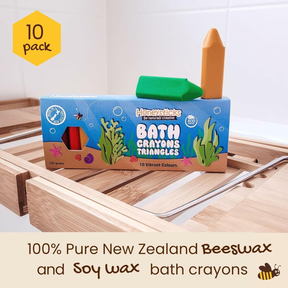 Triangle Bath Crayons Non Toxic (10 Pk) For Toddlers 1-3 And Kids 4-8  Natural Beeswax Crayons  Food-Grade Colors  Fragrance Free  Easy Grip Triangular Shape  Bath Toys For Bathtub  Shower  |  Bath Toys All Toys Bath Toys