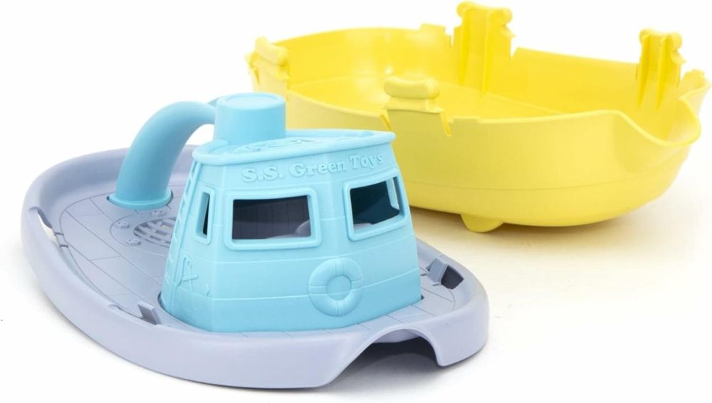 Tugboat  Grey/Yellow/Turquoise Assorted – Pretend Play  Motor Skills  Kids Bath Toy Floating Pouring Vehicle. No Bpa  Phthalates  Pvc. Dishwasher Safe  Recycled Plastic  Made In Usa.  |  Bath Toys All Toys Bath Toys