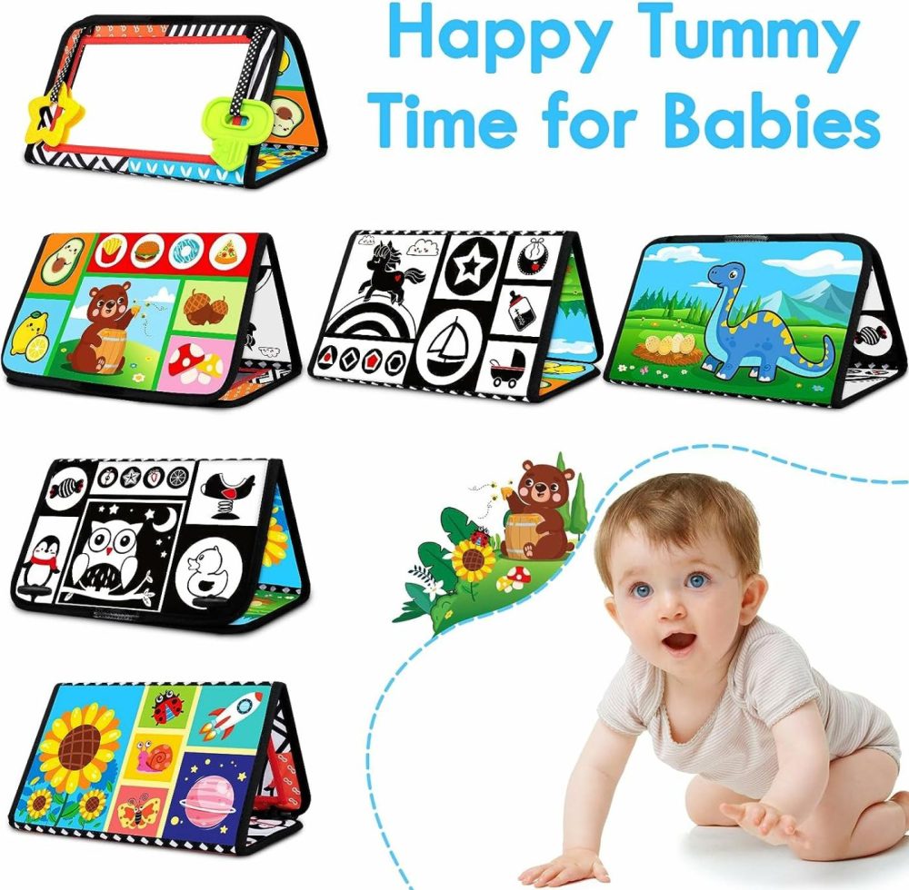 Tummy Time Baby Mirror Toys 0-6 6-12 Months High Contrast Infant Toys Brain Development With Crinkle Cloth Book And Teether – Montessori Newborn Sensory Toys For Babies Boys Girls Gifts  |  Mirrors All Toys Mirrors