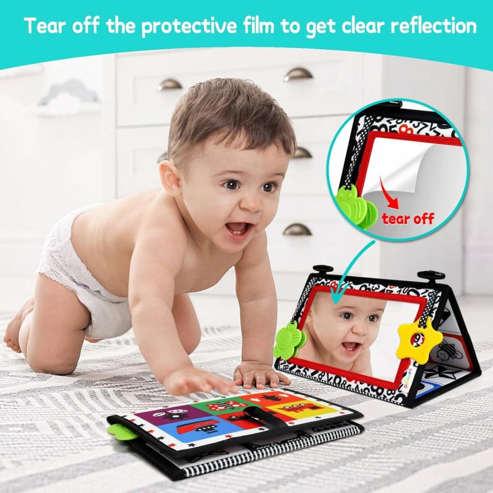 Tummy Time Floor Mirror For Baby Infant Toddler Kids Black And White High Contrast Baby Toy With Teethers Floor Activity Toy Washable Non-Toxic  |  Mirrors All Toys Floor Mirror