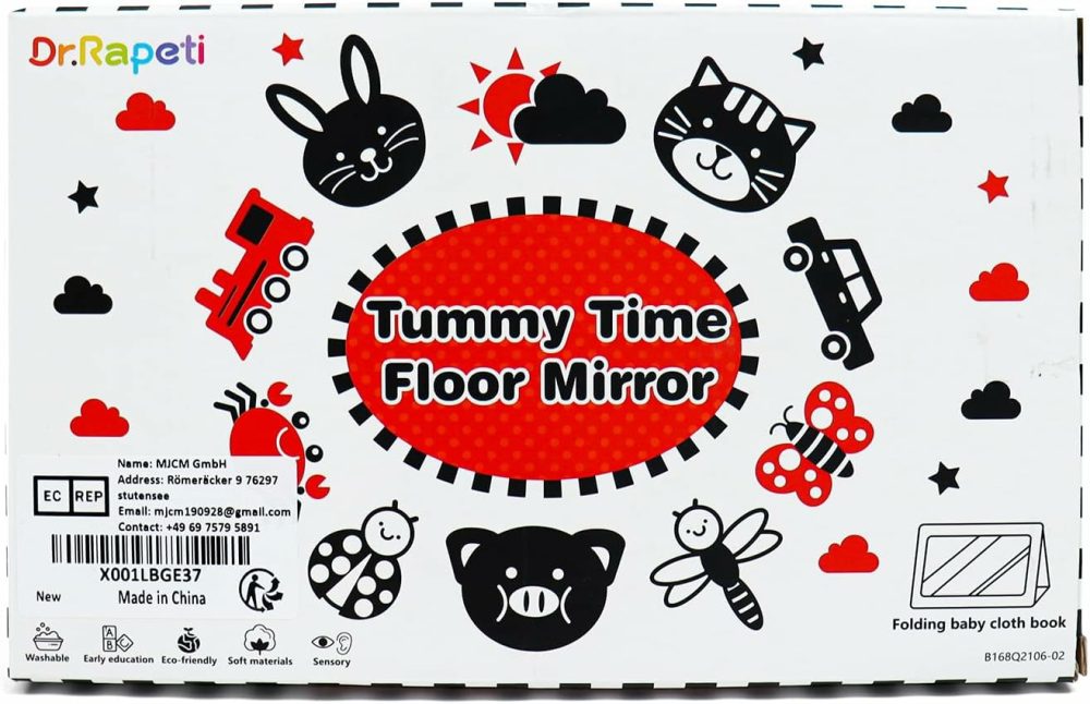 Tummy Time Floor Mirror For Baby Infant Toddler Kids Black And White High Contrast Baby Toy With Teethers Floor Activity Toy Washable Non-Toxic  |  Mirrors All Toys Floor Mirror