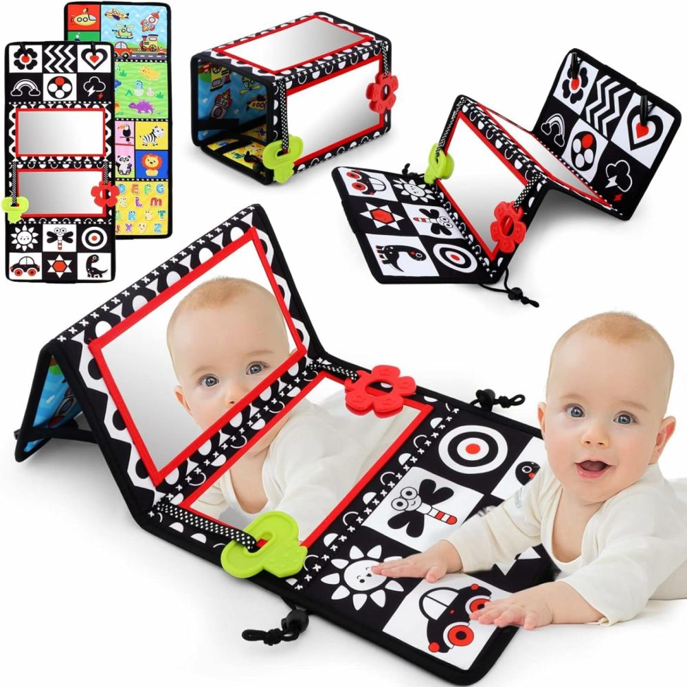 Tummy Time Floor Mirror With Teethers  Double-Sided Baby Mirror Black And White High Contrast Baby Toys For Babies  Baby Montessori Toys Crawling Developmental Newborn Infant Sensory Toys (A-Mirror)  |  Mirrors All Toys A-mirror