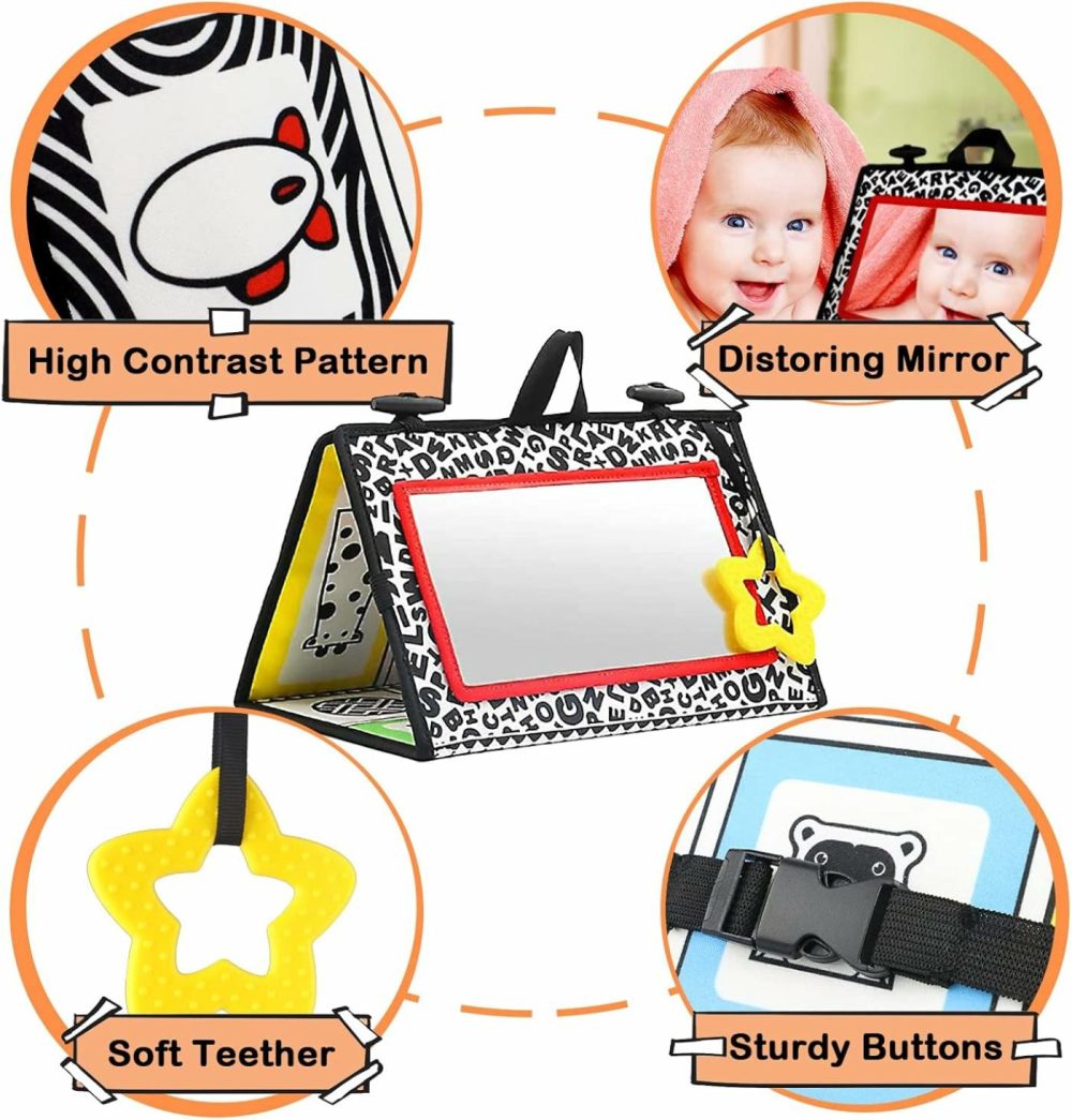 Tummy Time Mirror Toys For Babies  High Contrast Activity Montessori Newborn Toys  Black And White Baby Toys 0 3 6 12 Sensory Infant 0-3 Months  |  Mirrors All Toys Mirrors