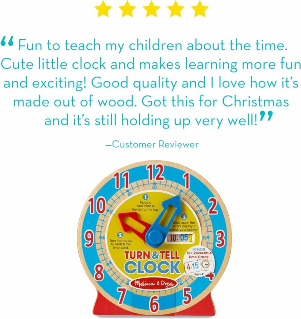 Turn & Tell Wooden Clock – Educational Toy With 12+ Reversible Time Cards  |  Teaching Clocks All Toys Teaching Clocks