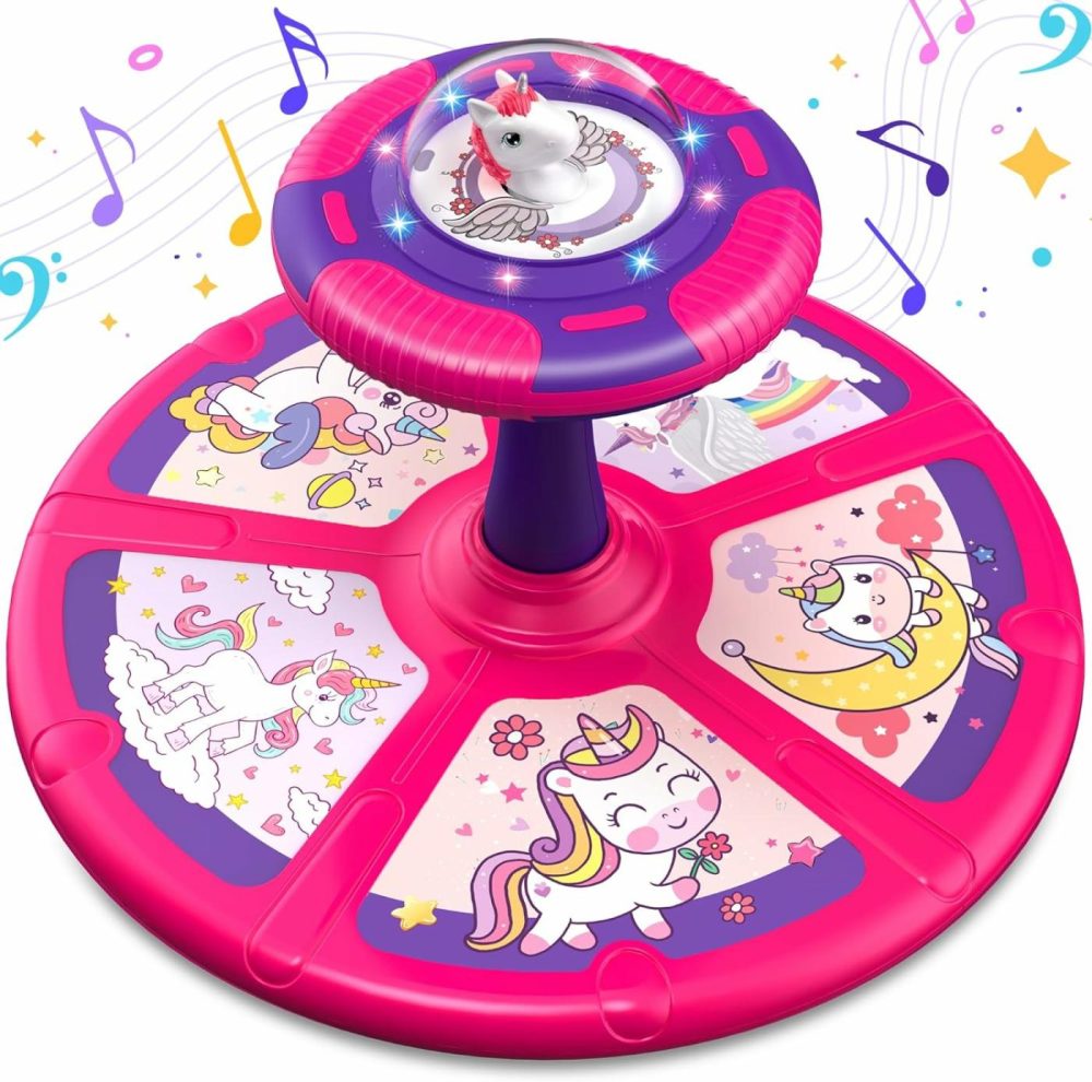 Unicorn Sit And Spin Toy For Toddlers Girls 1 2 3 Years Old  Birthday Gift For Kids Ages 1-3  With Led And Music,360° Spin  |  Spinning Tops All Toys Pink