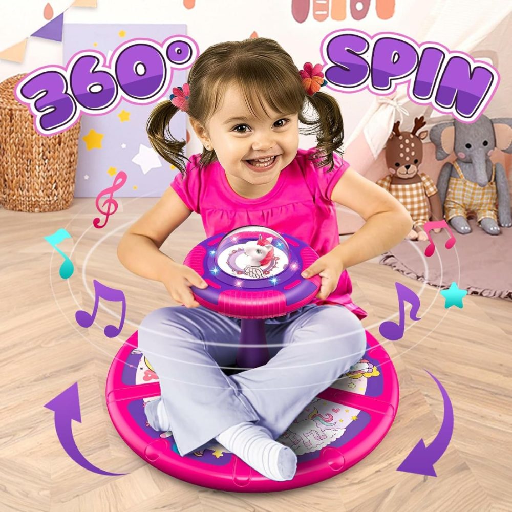 Unicorn Sit And Spin Toy For Toddlers Girls 1 2 3 Years Old  Birthday Gift For Kids Ages 1-3  With Led And Music,360° Spin  |  Spinning Tops All Toys Pink