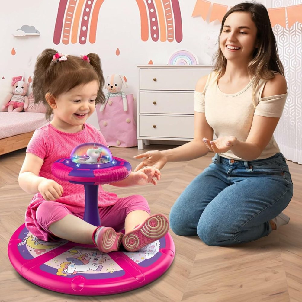 Unicorn Sit And Spin Toy For Toddlers Girls 1 2 3 Years Old  Birthday Gift For Kids Ages 1-3  With Led And Music,360° Spin  |  Spinning Tops All Toys Pink