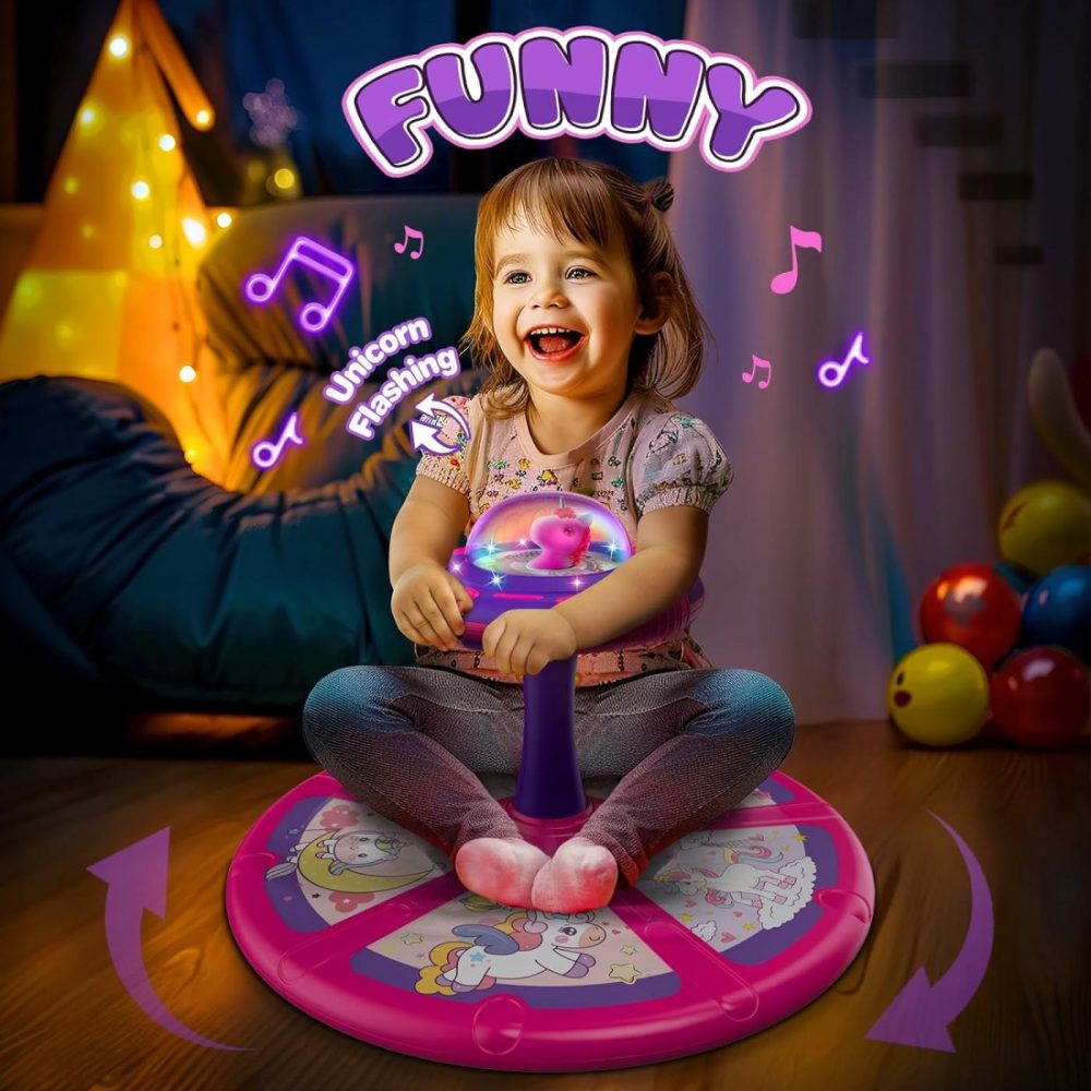 Unicorn Sit And Spin Toy For Toddlers Girls 1 2 3 Years Old  Birthday Gift For Kids Ages 1-3  With Led And Music,360° Spin  |  Spinning Tops All Toys Pink