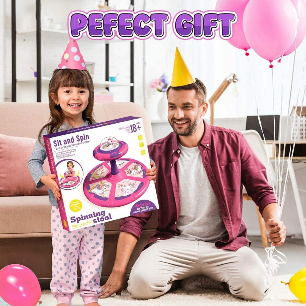 Unicorn Sit And Spin Toy For Toddlers Girls 1 2 3 Years Old  Birthday Gift For Kids Ages 1-3  With Led And Music,360° Spin  |  Spinning Tops All Toys Pink