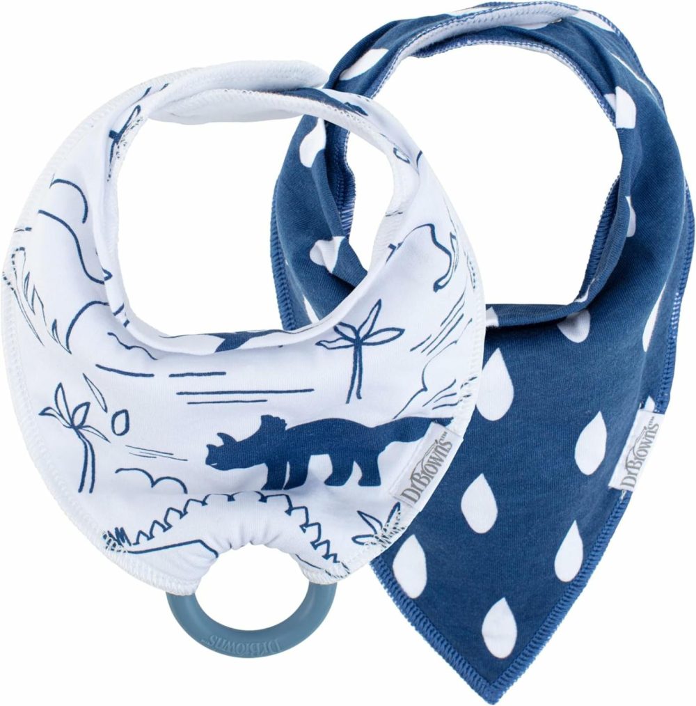 Unisex Baby Super Soft & Absorbent Baby Bandana Bib With Snap-On Teether  |  Teethers All Toys Dinosaur & Blue Drops