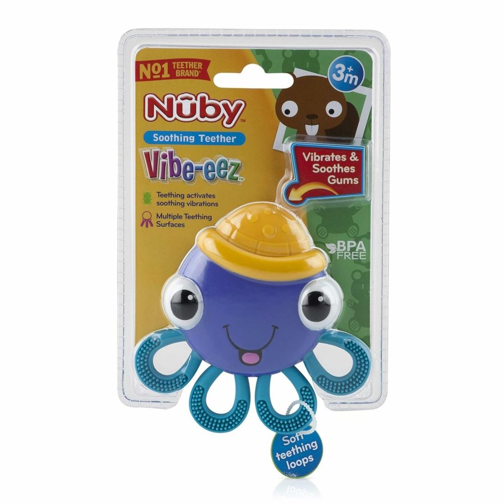 Vibe-Eez Vibrating Teether – Battery Powered – Textured Surface And Easy To Grasp Toy For Baby Teething Relief – 3+ Months – Octopus  |  Teethers All Toys Octopus