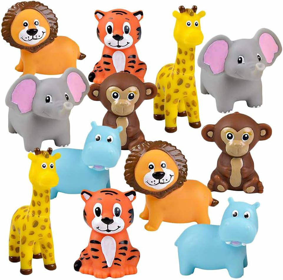 Vinyl Zoo Animals  Pack Of 12 Assorted Squeezable Toys  Safari Birthday Party Favors For Kids  Fun Bath Tub And Pool Toys For Children  Educational Learning Aids For Boys And Girls  |  Bath Toys All Toys Bath Toys