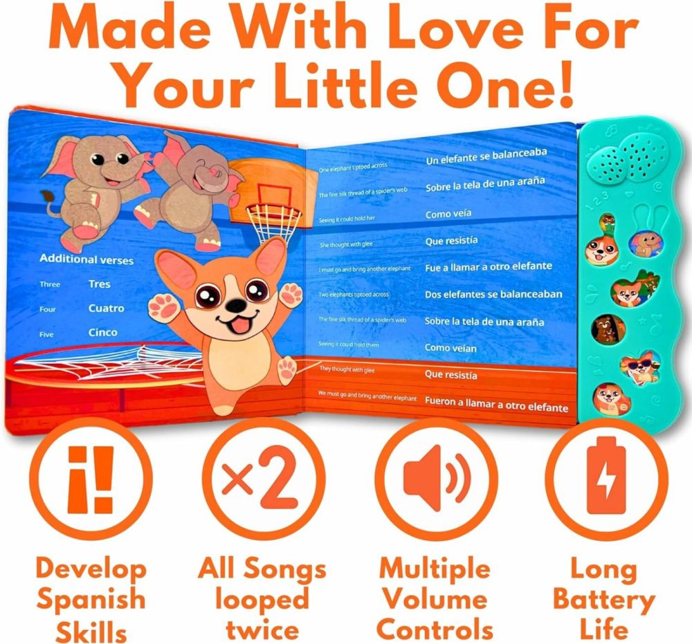 Vol. 2 | Musical Spanish Books For Kids 1-3  Spanish Toys For Babies & Toddlers 1-3  Baby & Toddler Spanish Books  Bilingual Learning Toys For 1 Year Old  Libros Para Bebes Español  |  Musical Toys All Toys