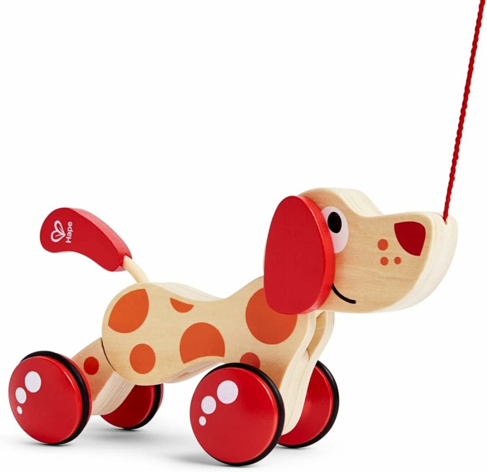 Walk-A-Long Puppy Wooden Pull Toy By  | Award Winning Push Pull Toy Puppy For Toddlers Can Sit  Stand And Roll. Rubber Rimmed Wheels For Easy Push And Pull Action  Red   Red/Orange  |  Push & Pull Toys All Toys Push & Pull Toys