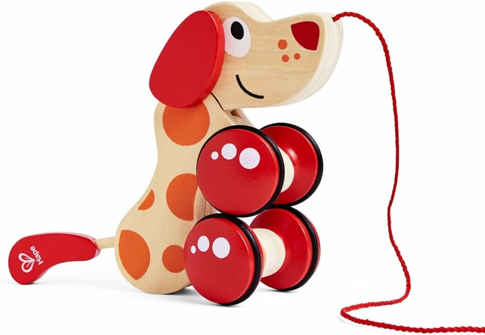 Walk-A-Long Puppy Wooden Pull Toy By  | Award Winning Push Pull Toy Puppy For Toddlers Can Sit  Stand And Roll. Rubber Rimmed Wheels For Easy Push And Pull Action  Red   Red/Orange  |  Push & Pull Toys All Toys Push & Pull Toys