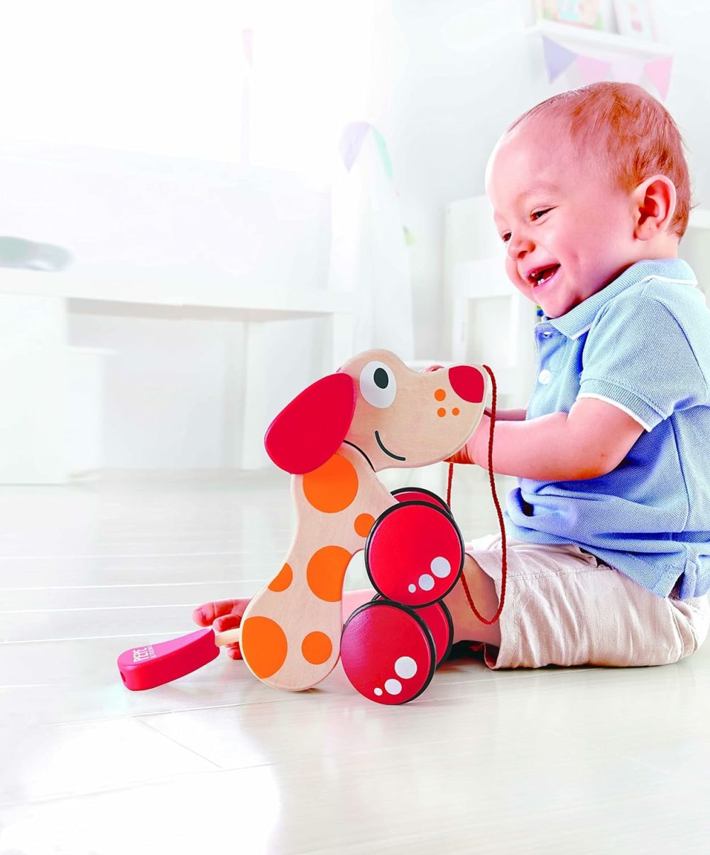 Walk-A-Long Puppy Wooden Pull Toy By  | Award Winning Push Pull Toy Puppy For Toddlers Can Sit  Stand And Roll. Rubber Rimmed Wheels For Easy Push And Pull Action  Red   Red/Orange  |  Push & Pull Toys All Toys Push & Pull Toys