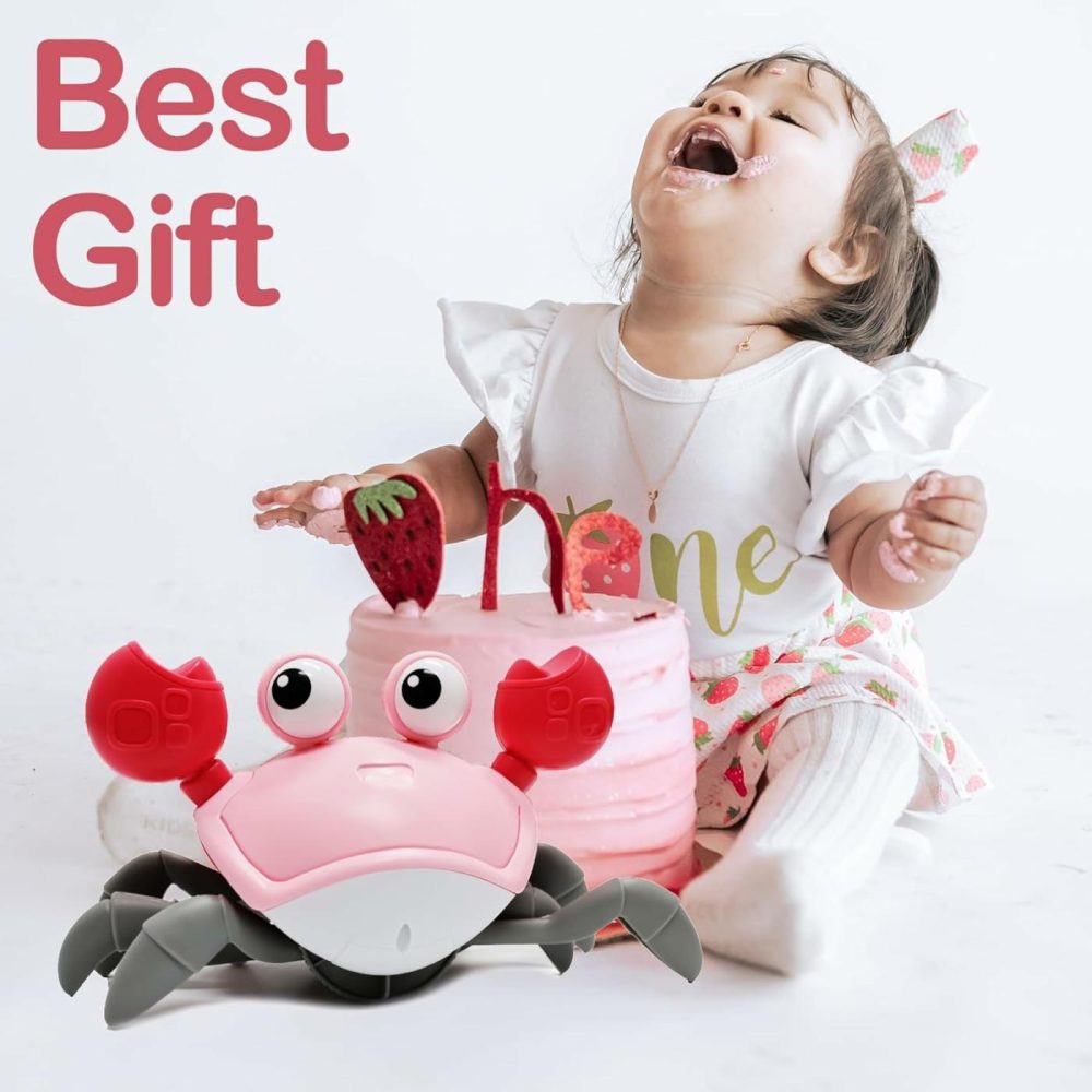 Walking Crab Baby Toy  Toddler Crawling Tummy Time Crab With Music  Interactive Sensory Infant Walking Dancing Crab Toys  Boys Girls Learning Birthday Gift (Pink)  |  Musical Toys All Toys Pink