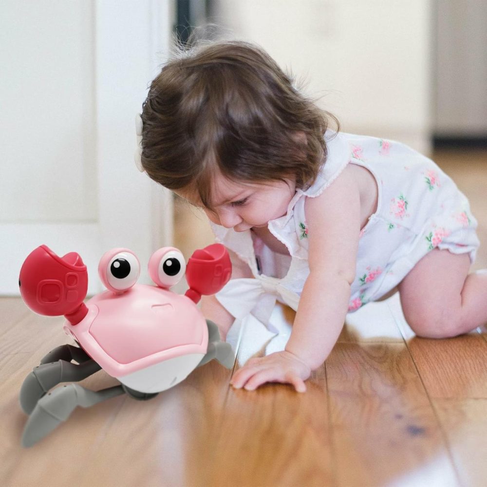 Walking Crab Baby Toy  Toddler Crawling Tummy Time Crab With Music  Interactive Sensory Infant Walking Dancing Crab Toys  Boys Girls Learning Birthday Gift (Pink)  |  Musical Toys All Toys Pink