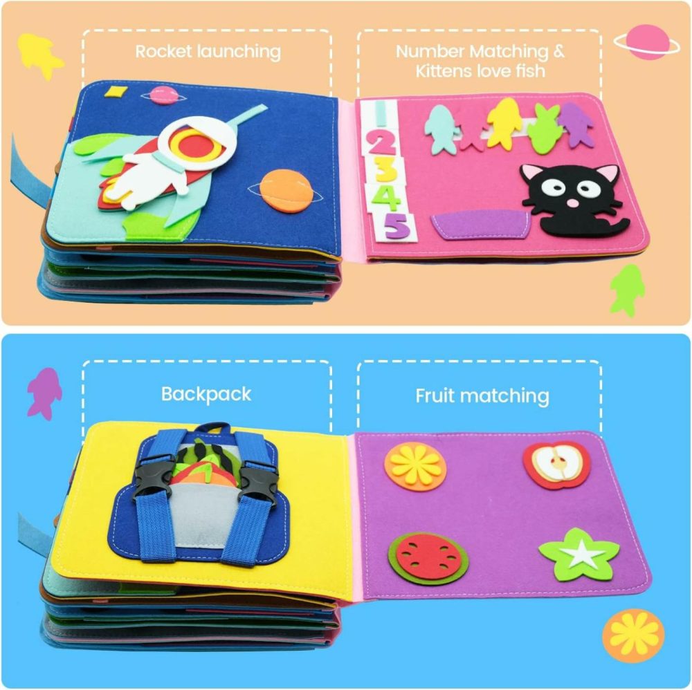 Washable Montessori Toddlers Busy Board 3D Baby Story Cloth Book Early Learning Education Habits Knowledge Develop Travel Toys For Boys And Girls Sensory Story Book  |  Sorting & Stacking Toys All Toys Sorting & Stacking Toys