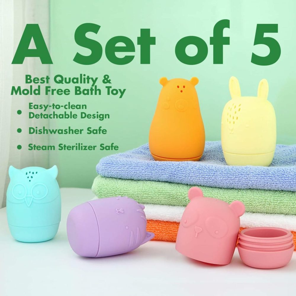 Water Bath Toys For Toddlers – Mold Free Baby Bath Toys Set For Infants Of 5 Squeeze And Squirt Durable Silicone Animals Bathtub Toys For Safe Baby Bathtime Fun Silicone Bath Toys 18+ Months  |  Bath Toys All Toys Bath Toys