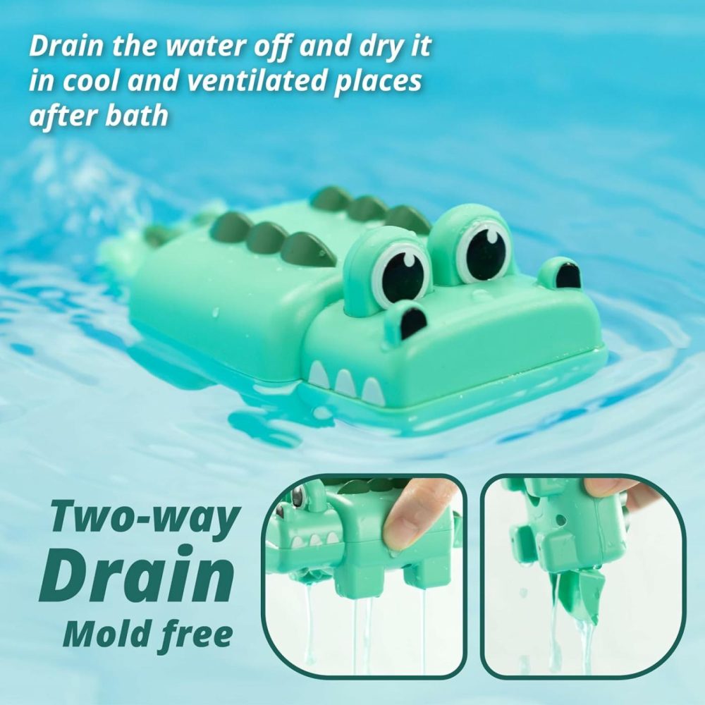 Wind-Up Swimming Crocodile Bath Toy  No Battery Mold-Free Anti-Rust Interactive Montessori Toy For Kids  |  Bath Toys All Toys Bath Toys