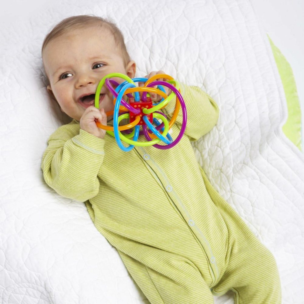 Winkel Rattle & Sensory Teether Toy  Blue/Green/Orange  5 Inch X 4 Inch X 3.5 Inch  |  Teethers All Toys Blue/Green/Orange