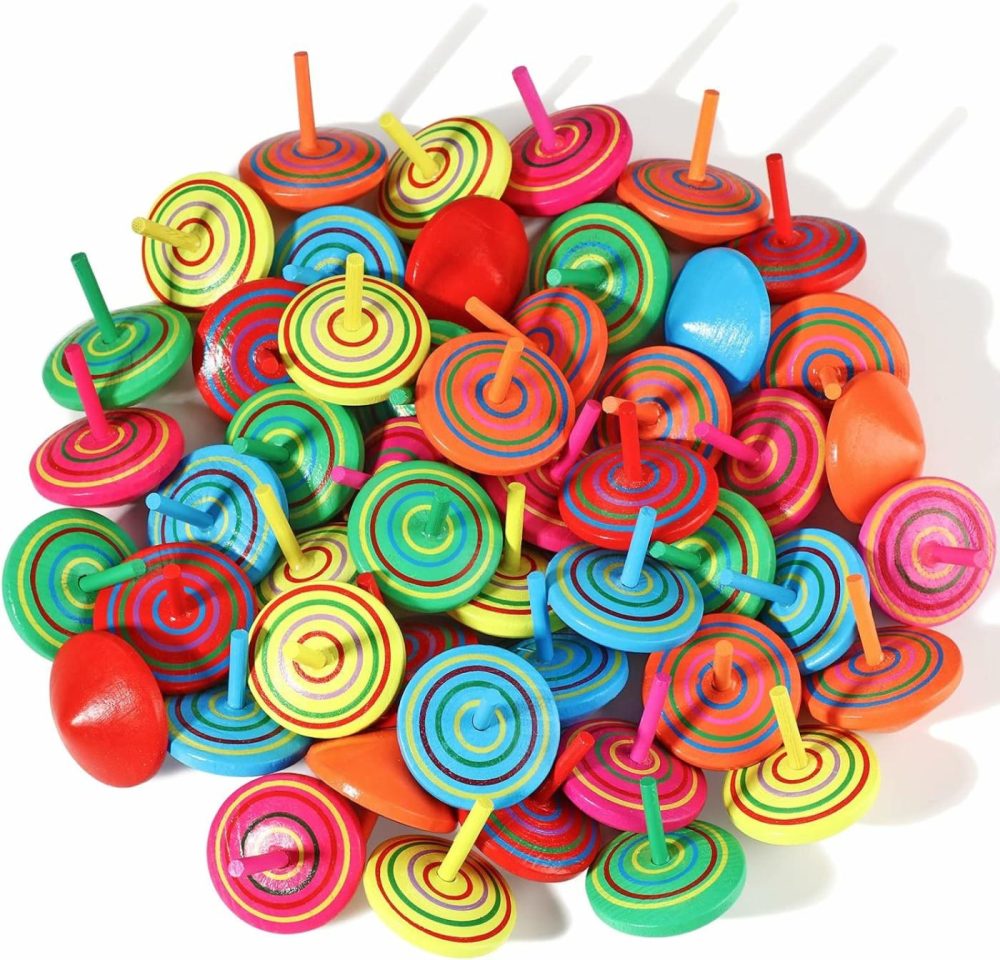 Wood Spinning Tops For Kids  Colorful Wooden Gyroscopes Toy  Educational Kindergarten Toys  Rainbow Spin Tops For Games Party Favors Birthday Gifts(24 Pieces)  |  Spinning Tops All Toys Spinning Tops