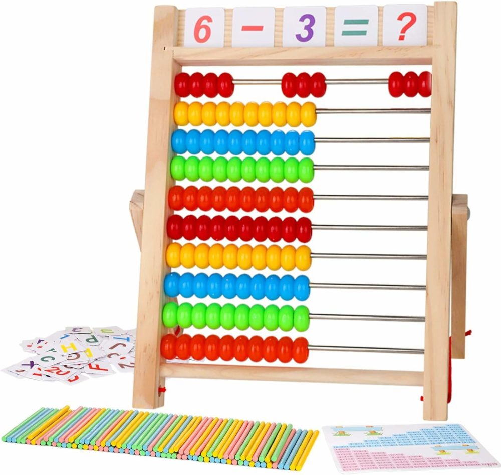 Wooden Abacus For Kids Math  Educational Counting Toy With Counting Sticks And Number Alphabet Cards  Preschool Learning Toys Gift For Boys Girls Age 3+ Years Old  |  Abacuses Abacuses Abacuses