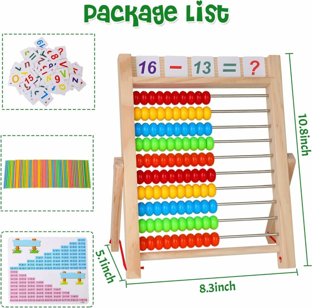 Wooden Abacus For Kids Math  Educational Counting Toy With Counting Sticks And Number Alphabet Cards  Preschool Learning Toys Gift For Boys Girls Age 3+ Years Old  |  Abacuses Abacuses Abacuses