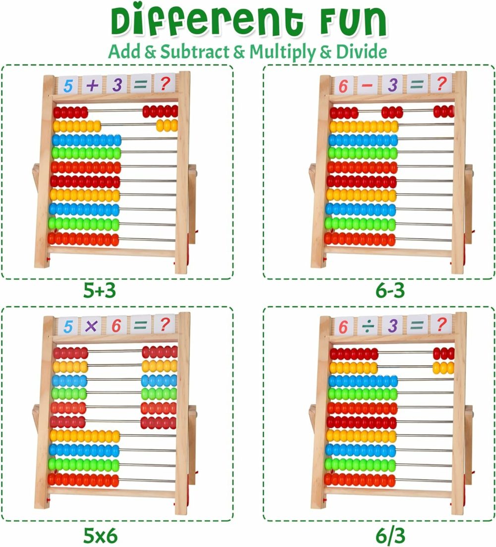 Wooden Abacus For Kids Math  Educational Counting Toy With Counting Sticks And Number Alphabet Cards  Preschool Learning Toys Gift For Boys Girls Age 3+ Years Old  |  Abacuses Abacuses Abacuses