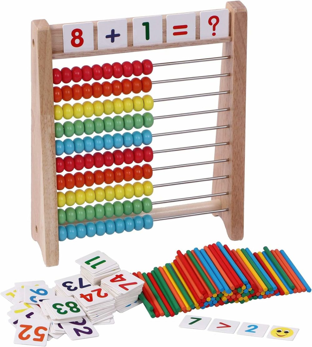 Wooden Abacus For Kids Math With 100 Counting Sticks And Number Toys Cards 1-100  Educational Math Games Preschool Learning Toys  Math Manipulatives For Elementary 1St 2Nd Grade  |  Abacuses Abacuses Abacuses