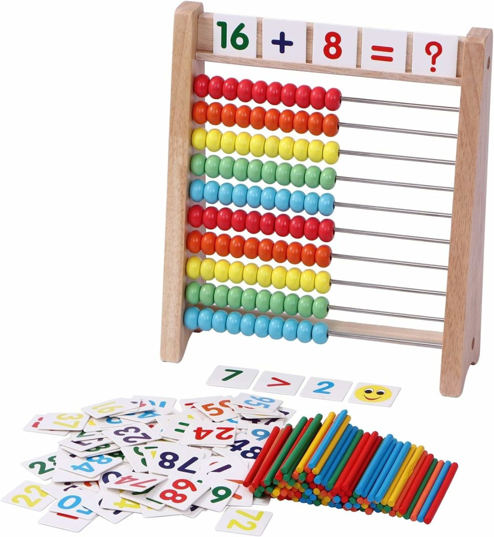 Wooden Abacus For Kids Math With 100 Counting Sticks And Number Toys Cards 1-100  Educational Math Games Preschool Learning Toys  Math Manipulatives For Elementary 1St 2Nd Grade  |  Abacuses Abacuses Abacuses