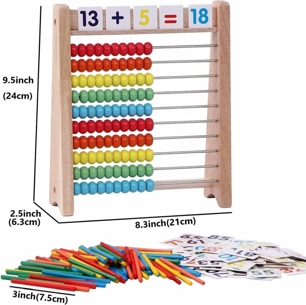 Wooden Abacus For Kids Math With 100 Counting Sticks And Number Toys Cards 1-100  Educational Math Games Preschool Learning Toys  Math Manipulatives For Elementary 1St 2Nd Grade  |  Abacuses Abacuses Abacuses