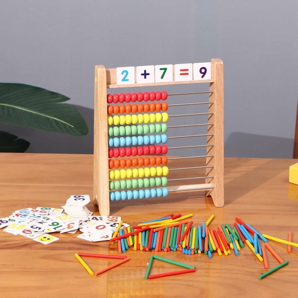 Wooden Abacus For Kids Math With 100 Counting Sticks And Number Toys Cards 1-100  Educational Math Games Preschool Learning Toys  Math Manipulatives For Elementary 1St 2Nd Grade  |  Abacuses Abacuses Abacuses