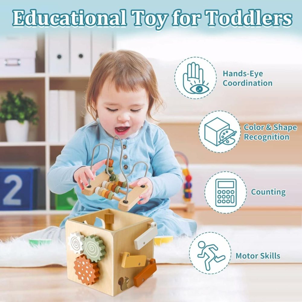 Wooden Activity Busy Cube Montessori Toys For 1 Year Old  6-In-1 Baby Development Toys  Sensory Shape Sorter Blocks  Early Educational Toys  Toddler Boys Girls First Birthday Gift  |  Activity Cubes Activity Cubes Activity Cubes