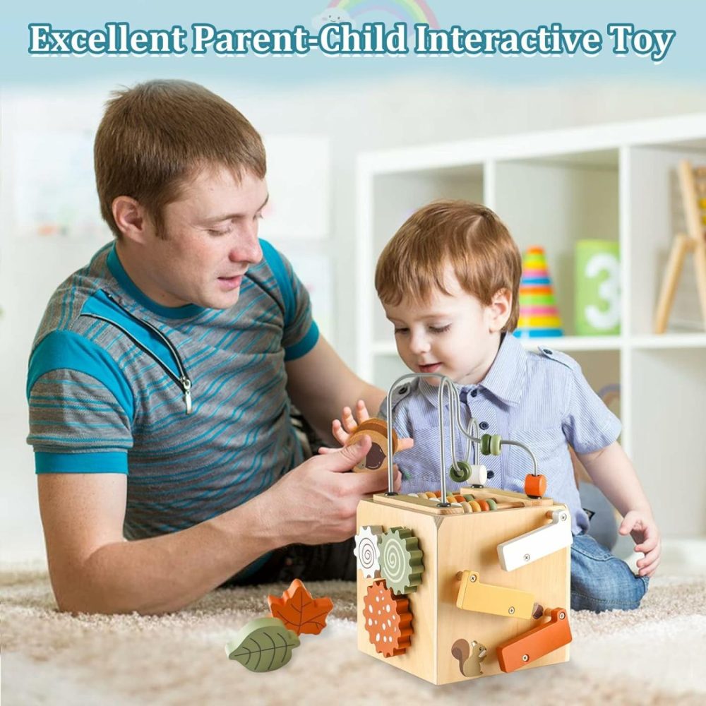 Wooden Activity Busy Cube Montessori Toys For 1 Year Old  6-In-1 Baby Development Toys  Sensory Shape Sorter Blocks  Early Educational Toys  Toddler Boys Girls First Birthday Gift  |  Activity Cubes Activity Cubes Activity Cubes