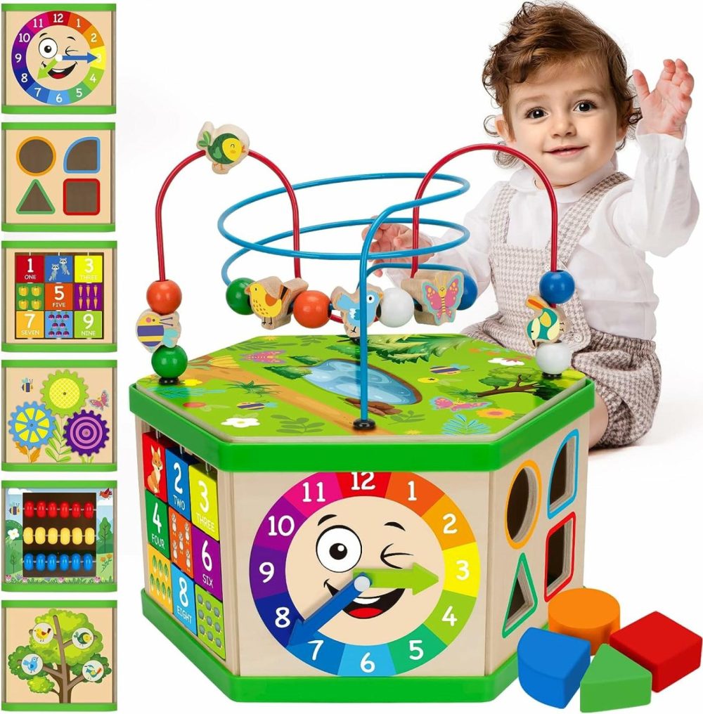 Wooden Activity Cube For 1 Year Old  12-18 Month Boys & Girls  7-In-1 Stem Montessori Early Developmental Learning Toys For Kids Aged 1-2  Ideal 1St Birthday Gift Toys For Baby  Toddlers (Green)  |  Activity Cubes Activity Cubes Activity Cubes