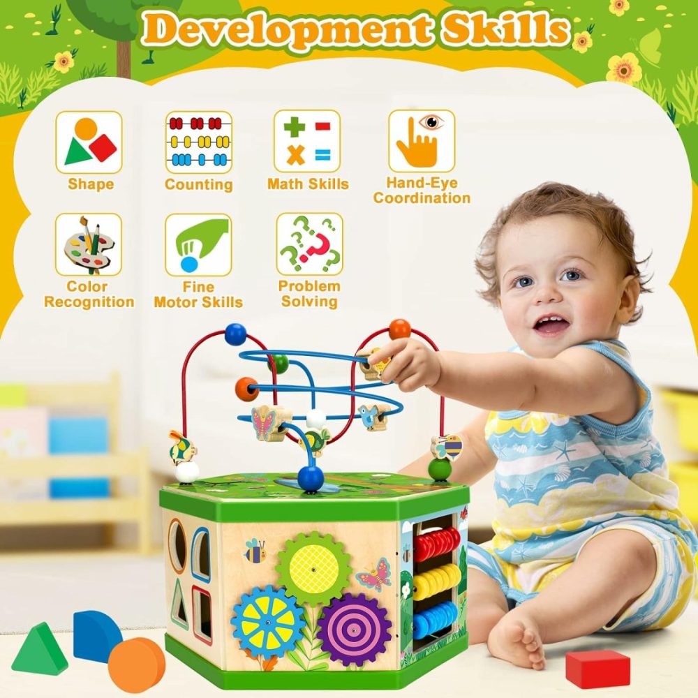 Wooden Activity Cube For 1 Year Old  12-18 Month Boys & Girls  7-In-1 Stem Montessori Early Developmental Learning Toys For Kids Aged 1-2  Ideal 1St Birthday Gift Toys For Baby  Toddlers (Green)  |  Activity Cubes Activity Cubes Activity Cubes