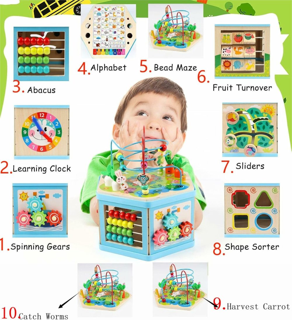 Wooden Activity Cube For 1 Year Old Kids  Educational Learning Bead Maze For Toddler Age 1-3  Developmental Montessori Toys For 12-36 Months Boys Girls Gift  |  Activity Cubes Activity Cubes Activity Cubes