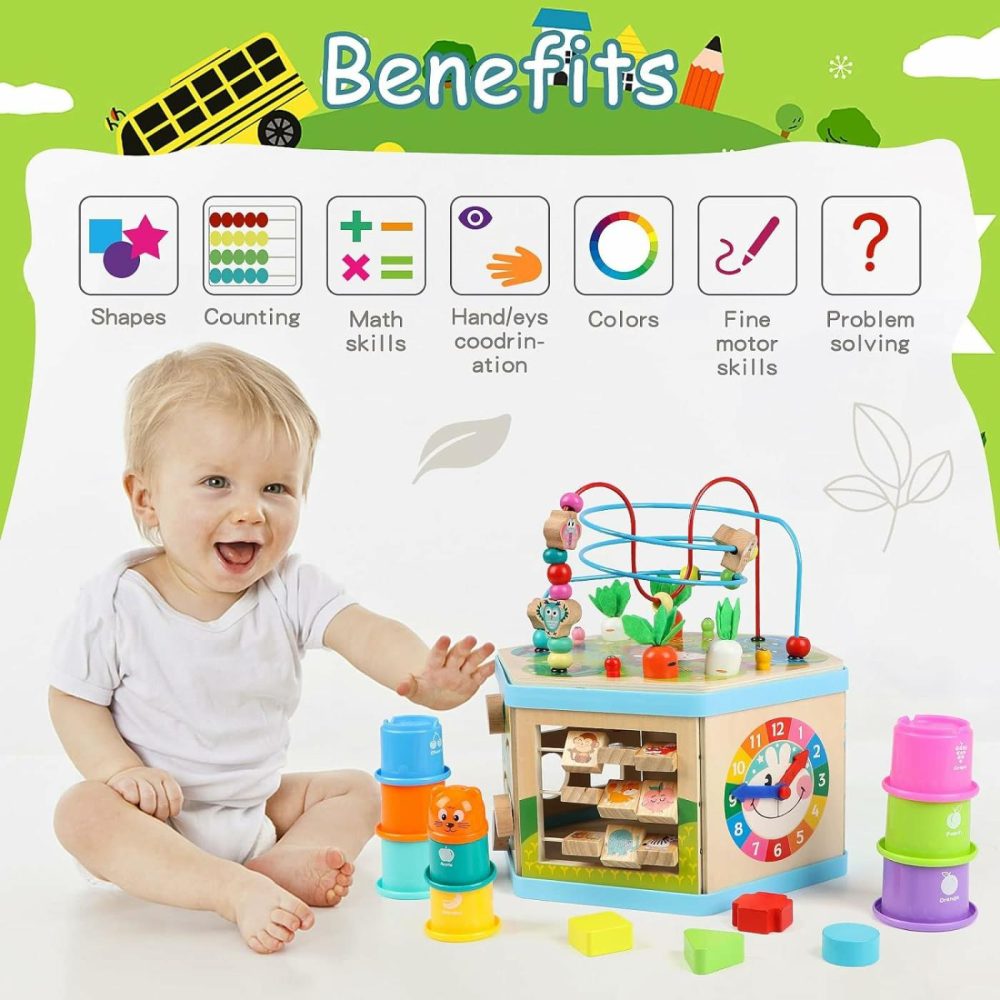 Wooden Activity Cube For 1 Year Old Kids  Educational Learning Bead Maze For Toddler Age 1-3  Developmental Montessori Toys For 12-36 Months Boys Girls Gift  |  Activity Cubes Activity Cubes Activity Cubes