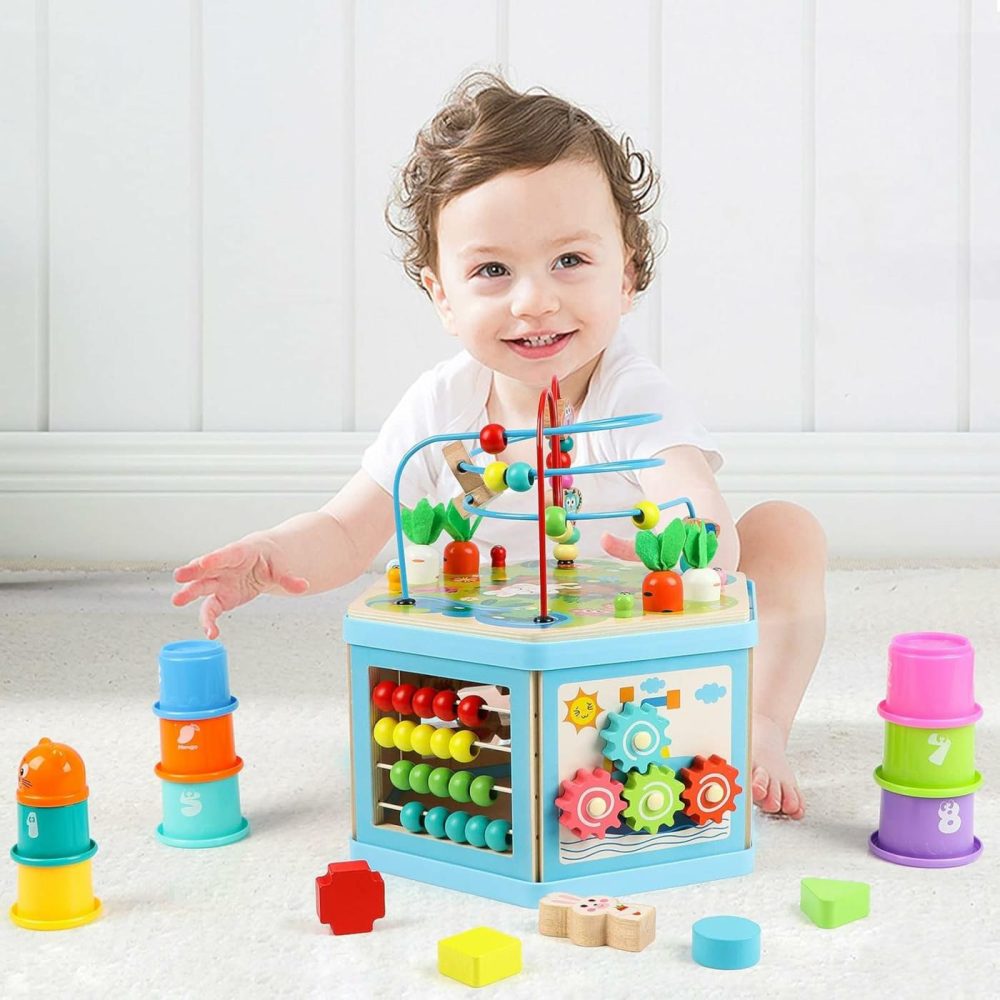 Wooden Activity Cube For 1 Year Old Kids  Educational Learning Bead Maze For Toddler Age 1-3  Developmental Montessori Toys For 12-36 Months Boys Girls Gift  |  Activity Cubes Activity Cubes Activity Cubes