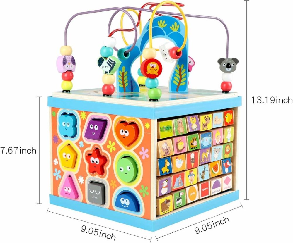 Wooden Activity Cube For Toddlers 1-3  5 In 1 Multipurpose Abc-123 Abacus Early Educational Montessori Toys  Learning Toys For 1 2 3 Year Old | Bead Maze  Great For Boys Girls Toddlers  |  Activity Cubes Activity Cubes Activity Cubes