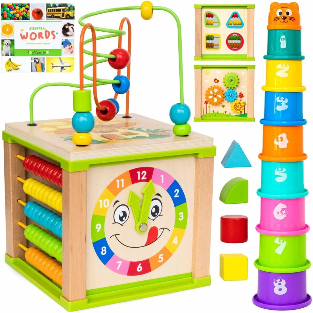 Wooden Activity Cube  Montessori Toys  Multipurpose Educational Sensory Toy For 1-2 Year Old Baby  Toddler  Kid  Boy | Birthday Gift | Bonus First Words Book  |  Activity Cubes Activity Cubes Activity Cubes