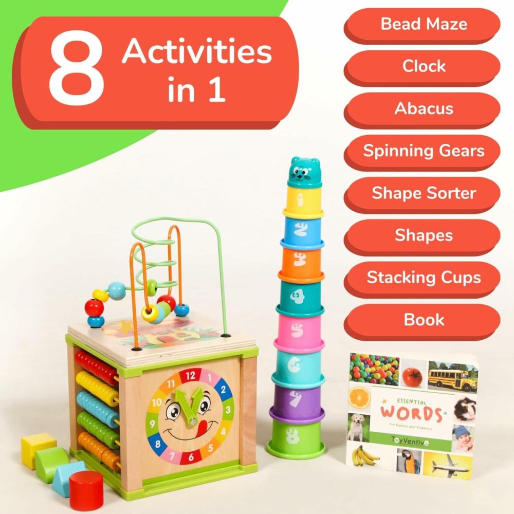 Wooden Activity Cube  Montessori Toys  Multipurpose Educational Sensory Toy For 1-2 Year Old Baby  Toddler  Kid  Boy | Birthday Gift | Bonus First Words Book  |  Activity Cubes Activity Cubes Activity Cubes